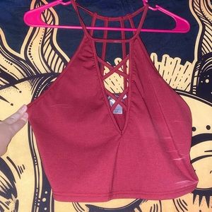 Maroon Deep V Halter Top